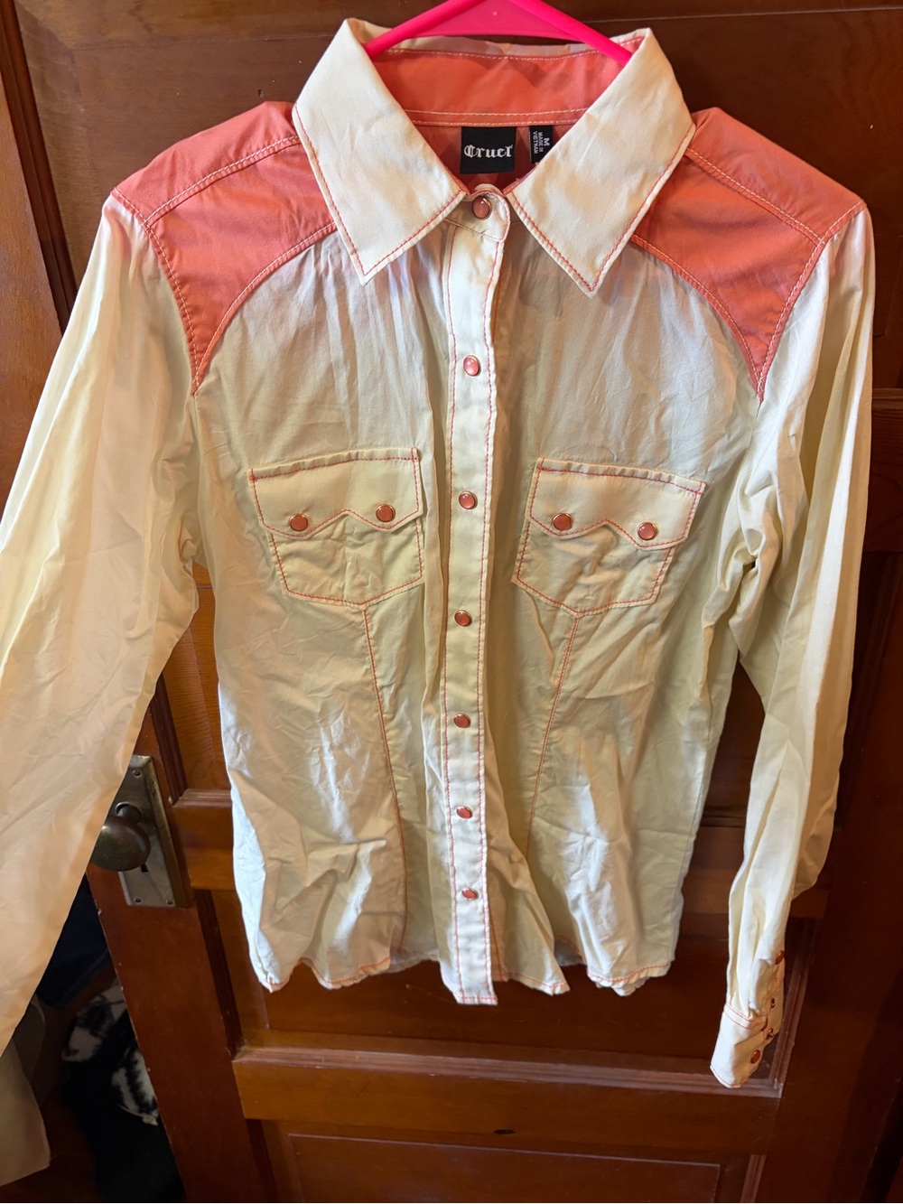 White and Coral Western Button-Up Shirt